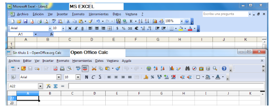 Comparación gráfica de la interfaz de Excel 2003 de Microsoft y Calc de  Open Office «